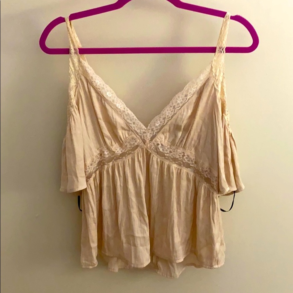 Cream color blouse w/ off the shoulder sleeves